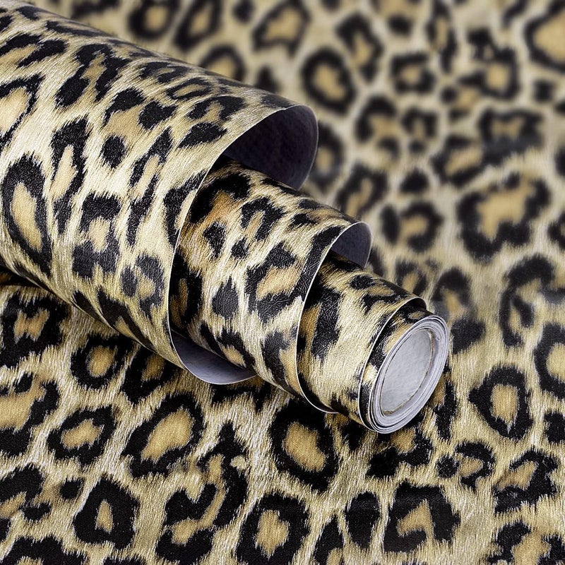 Waddllcor Leopard Print Wallpaper Stick and Peel Leopard Print Peel and Stick Wallpaper Decorative Self Adhesive Contact Paper Shelf Liner Countertop Cabinets Sticker 17.7" x 117" - Image 1